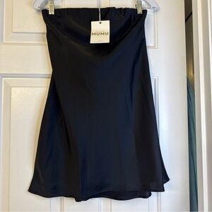 Show Me Your Mumu Taylor Tube Mini Dress Black Satin Strapless A-line Sz S LBD